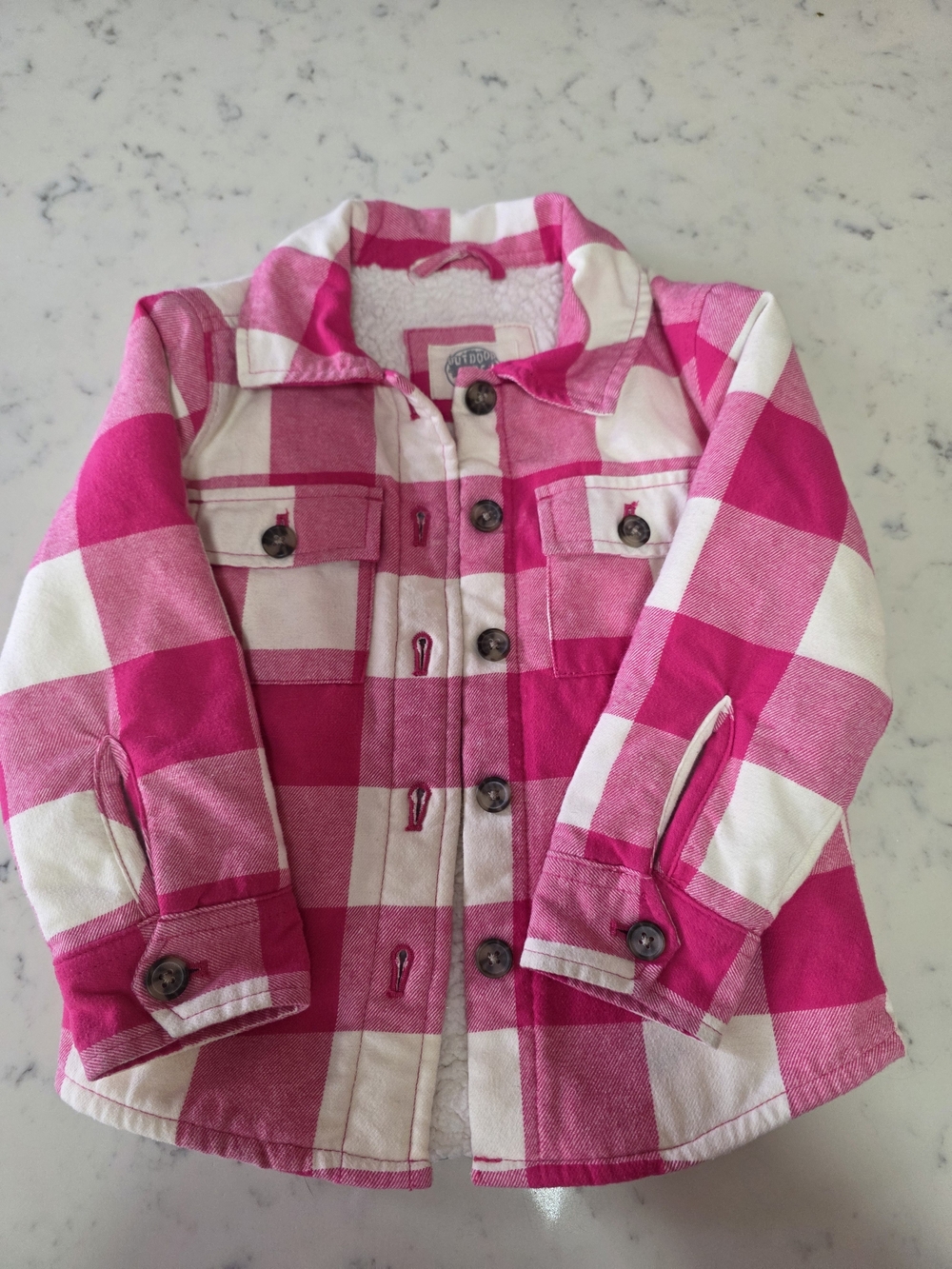 Bass Pro Hot Pink and White Plaid Jean Jacket Toddler Sz 2T